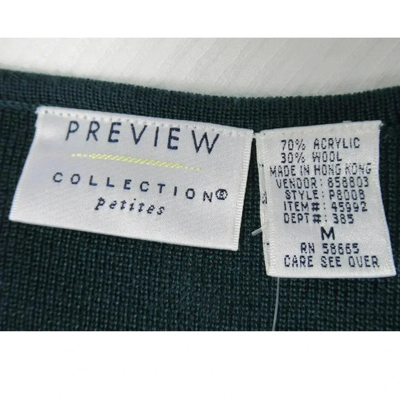 Preview Collection Petite Emerald Green Cardigan Sweater Wool Blend SZ Medium - Picture 3 of 8